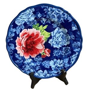 PIONEER WOMAN Floral Blue with Red ceramic salad Plate Heritage Collection